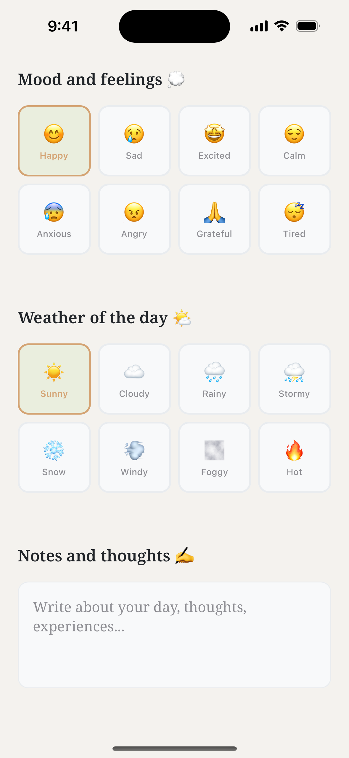 Opal app diary entry screen